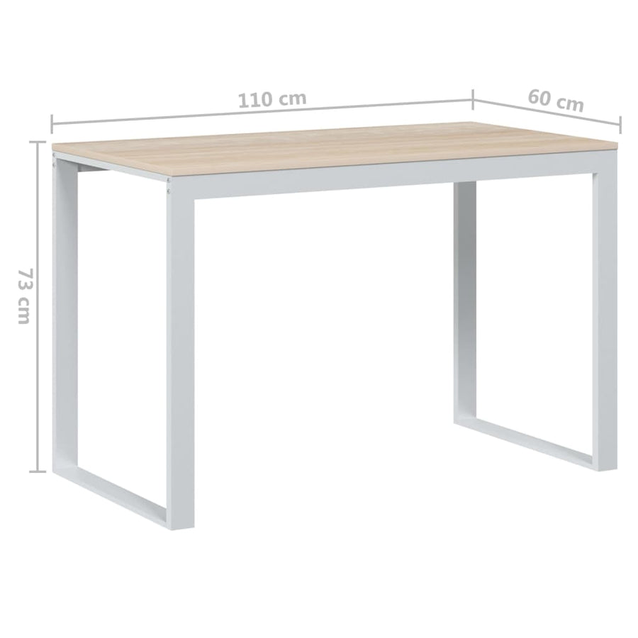 Computerbureau 110x60x73 cm spaanplaat wit en eikenkleurig