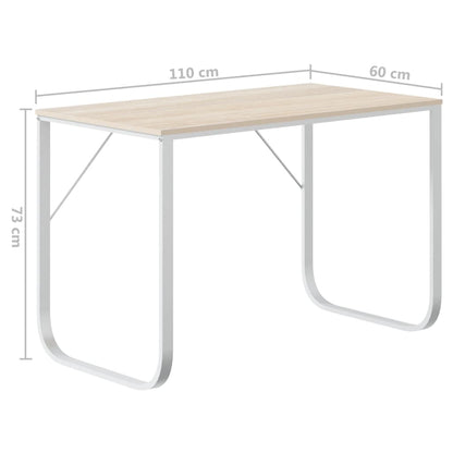 Computerbureau 110x60x73 cm spaanplaat wit en eikenkleurig