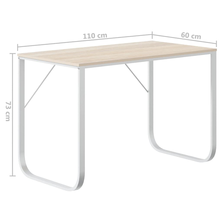 Computerbureau 110x60x73 cm spaanplaat wit en eikenkleurig