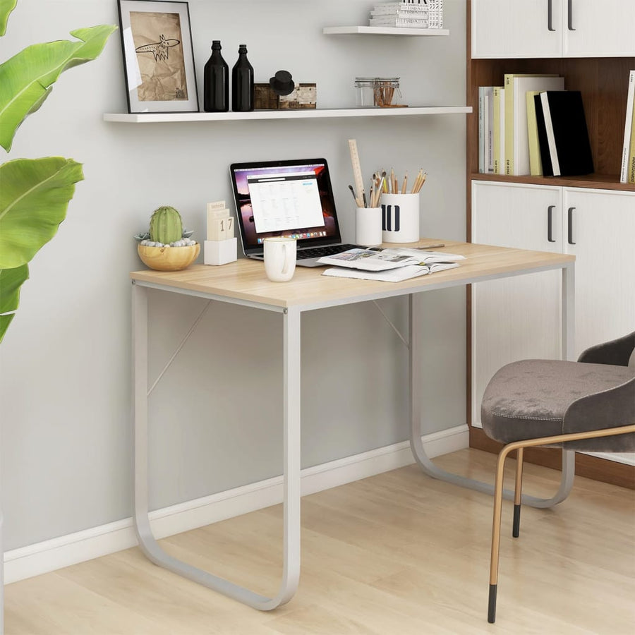 Computerbureau 110x60x73 cm spaanplaat wit en eikenkleurig