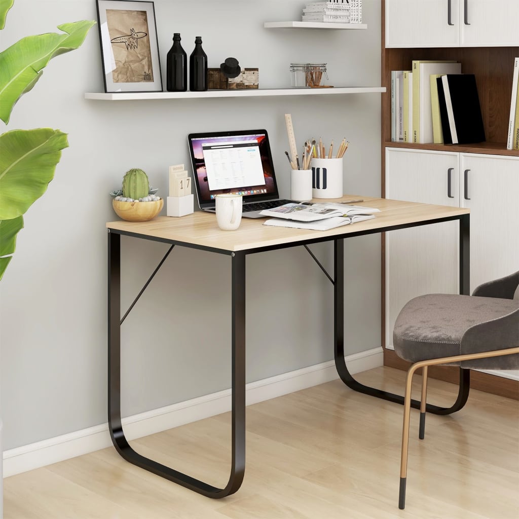 Computerbureau 110X60X73 Cm Spaanplaat Kleurig Zwart en eiken