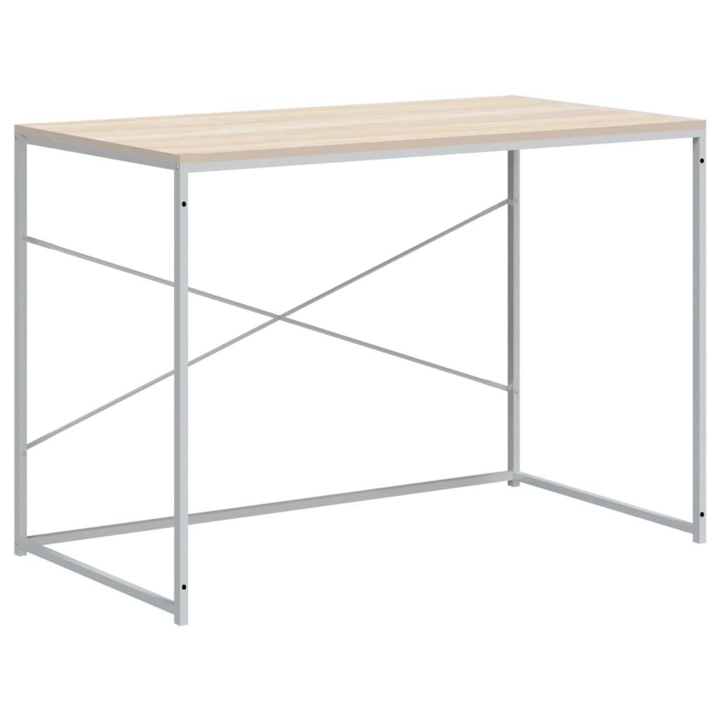 Computerbureau 110x60x70 cm bewerkt hout wit en eikenkleurig