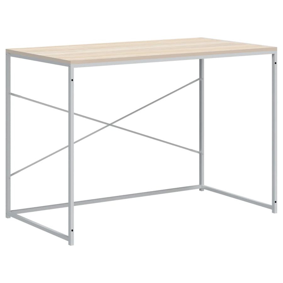 Computerbureau 110x60x70 cm bewerkt hout wit en eikenkleurig