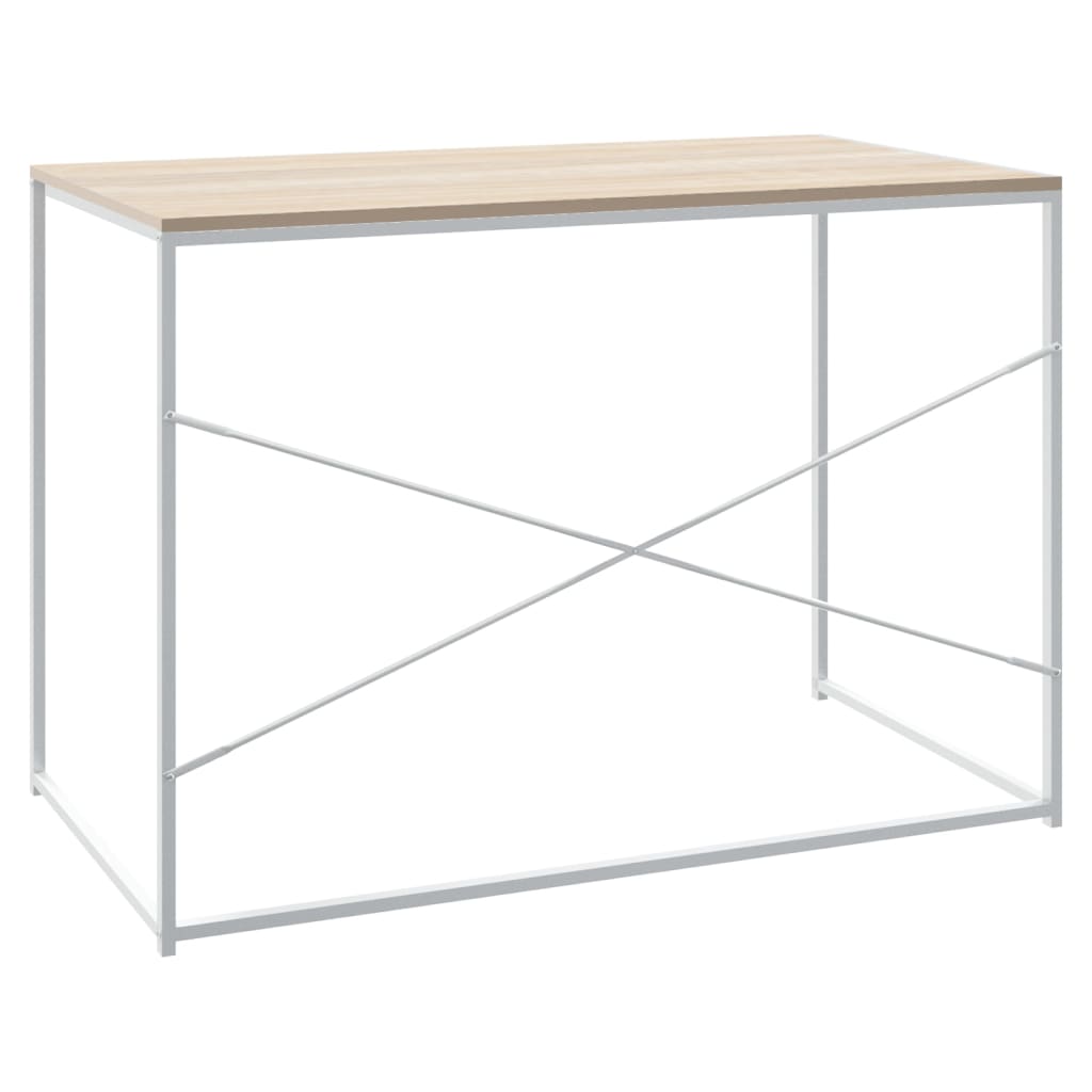 Computerbureau 110x60x70 cm bewerkt hout wit en eikenkleurig