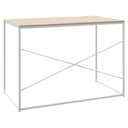 Computerbureau 110x60x70 cm bewerkt hout wit en eikenkleurig