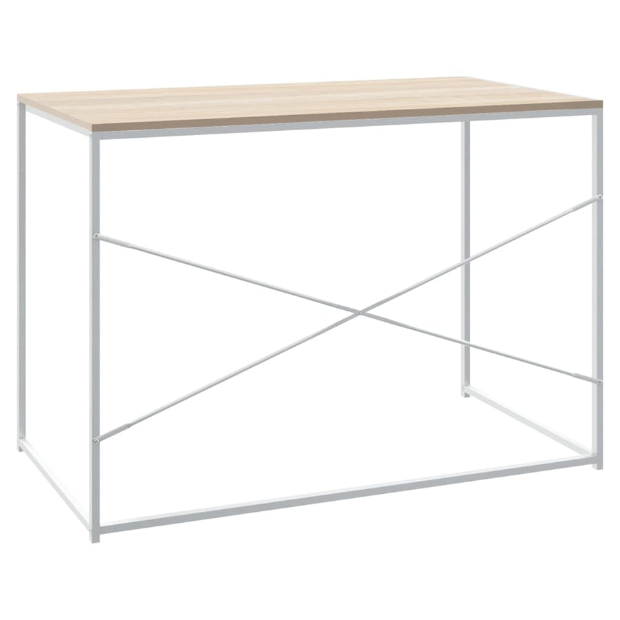 Computerbureau 110x60x70 cm bewerkt hout wit en eikenkleurig