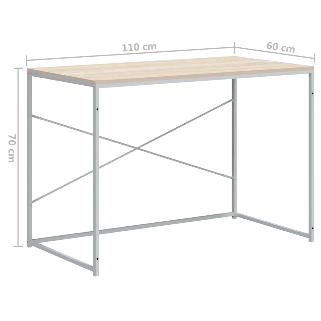Computerbureau 110x60x70 cm bewerkt hout wit en eikenkleurig