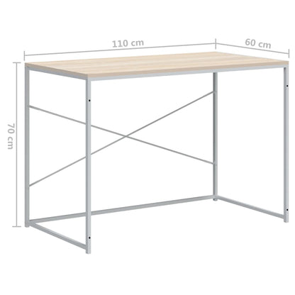 Computerbureau 110x60x70 cm bewerkt hout wit en eikenkleurig