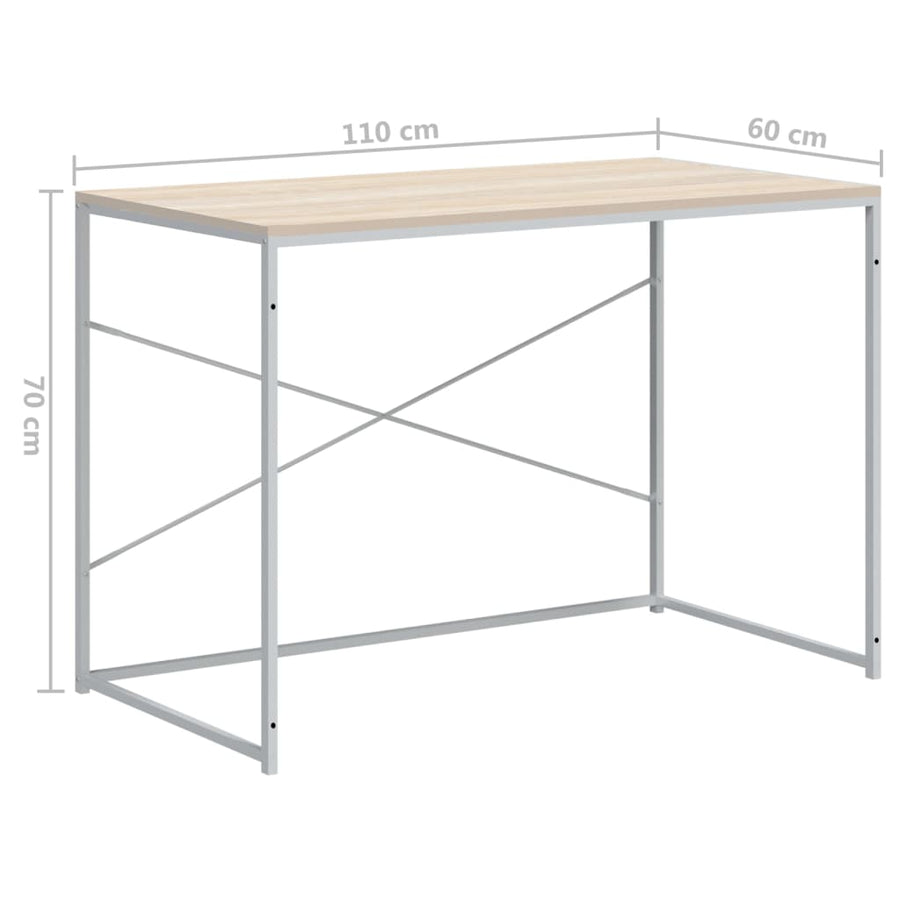 Computerbureau 110x60x70 cm bewerkt hout wit en eikenkleurig