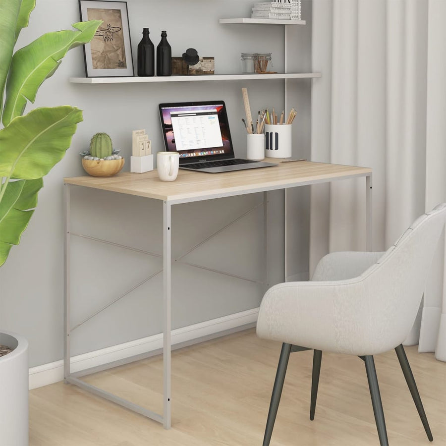Computerbureau 110x60x70 cm bewerkt hout wit en eikenkleurig