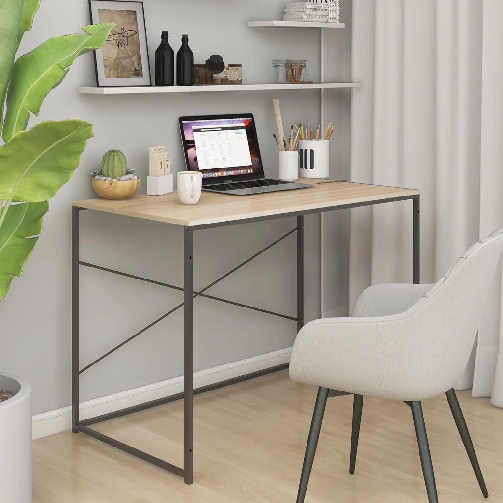 Computerbureau 110x60x70 cm bewerkt hout zwart en eikenkleurig