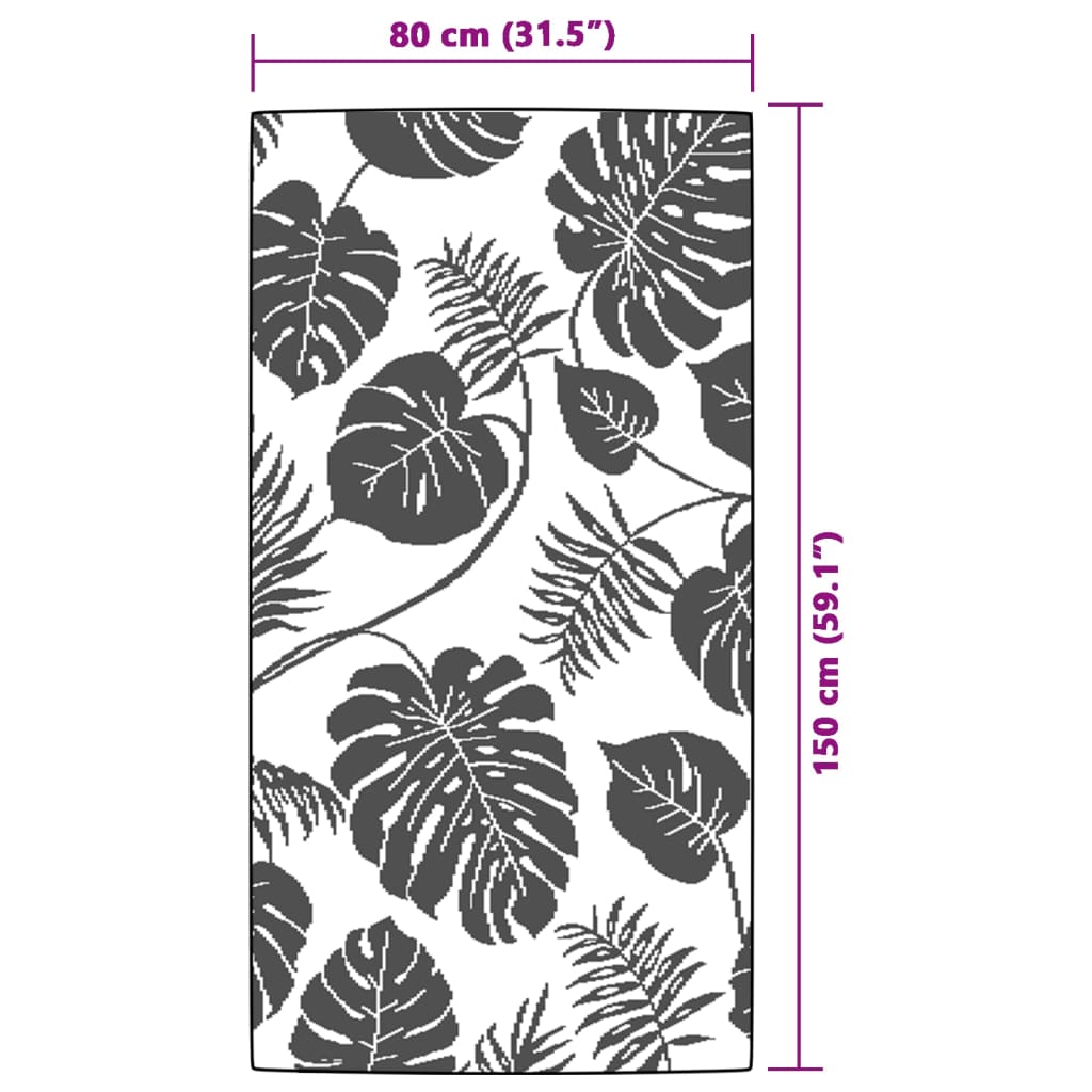 Buitenkleed Polypropeen Groen Groen Bladpatroon 80 x 150 cm