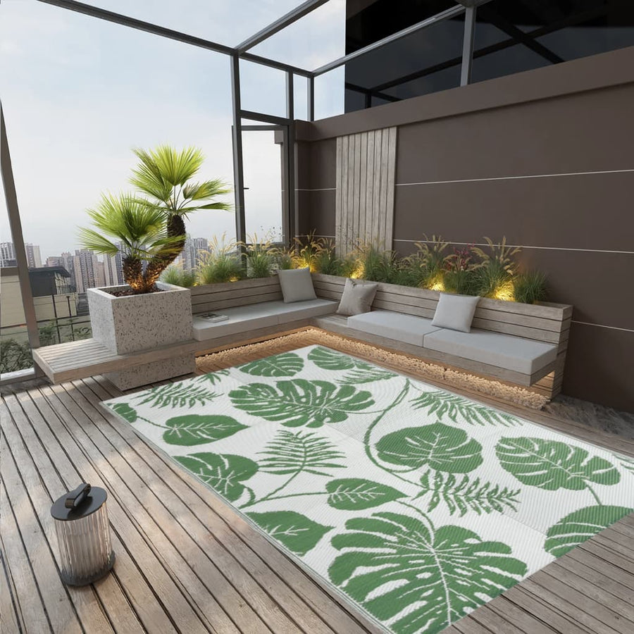Buitenkleed Polypropeen Groen 190 x 290 cm green leaf pattern
