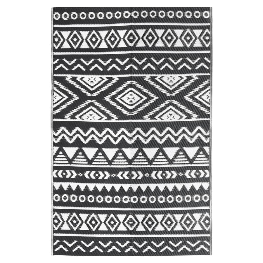 Buitenkleed Polypropeen Zwart 190 x 290 cm black pattern