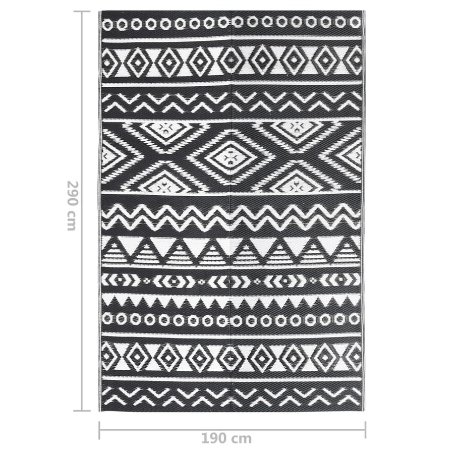 Buitenkleed Polypropeen Zwart 190 x 290 cm black pattern