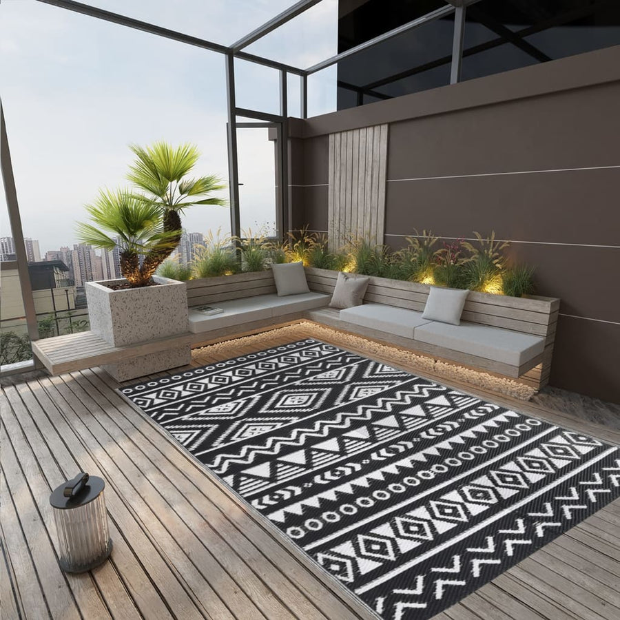 Buitenkleed Polypropeen Zwart 190 x 290 cm black pattern