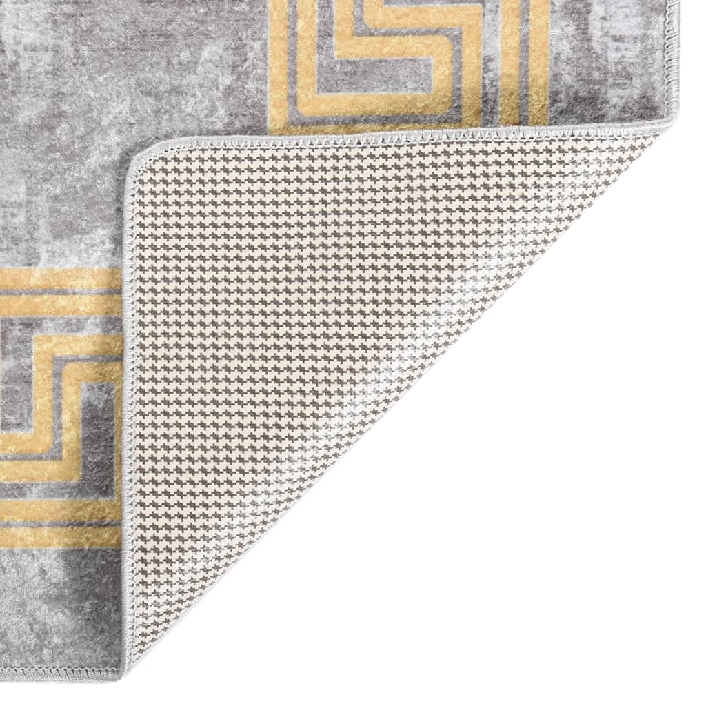 Vloerkleed Wasbaar Anti-Slip Grijs En Goud 160 x 230 cm
