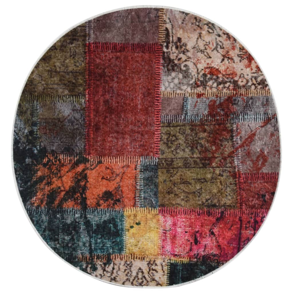Vloerkleed Wasbaar Anti-Slip Ø120 Cm Meerkleurig Patchwork Ø 120 cm