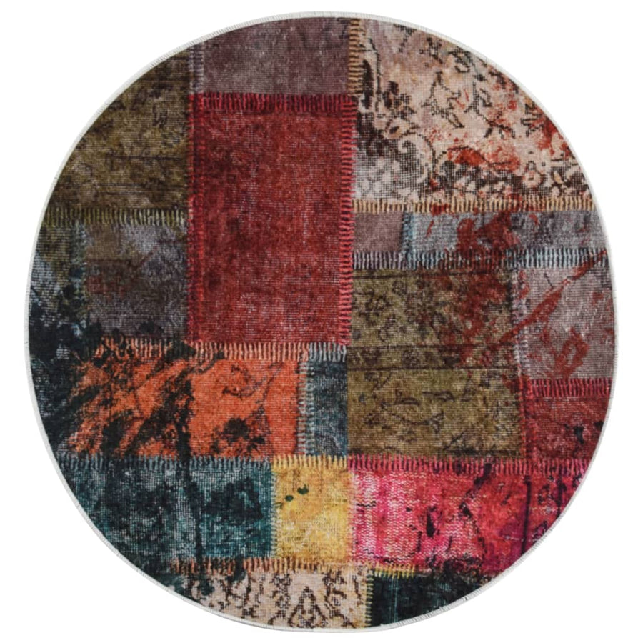 Vloerkleed Wasbaar Anti-Slip Ø120 Cm Meerkleurig Patchwork Ø 120 cm