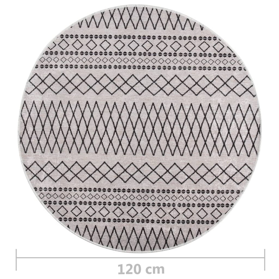Vloerkleed wasbaar anti-slip ø120 cm zwart en wit Ø 120 cm