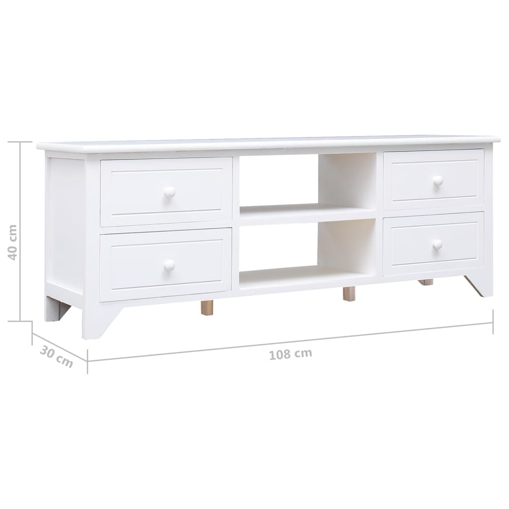 Tv-Meubel 08X30X40 Cm Massief Paulowniahout Wit