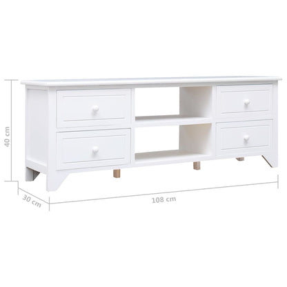 Tv-Meubel 08X30X40 Cm Massief Paulowniahout Wit