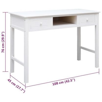Bureau 108X45X76 Cm Massief Paulowniahout Wit