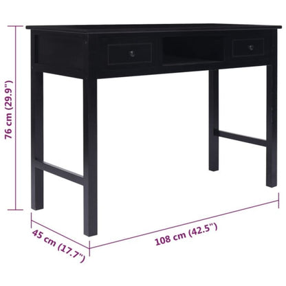 Bureau 108X45X76 Cm Massief Paulowniahout Zwart