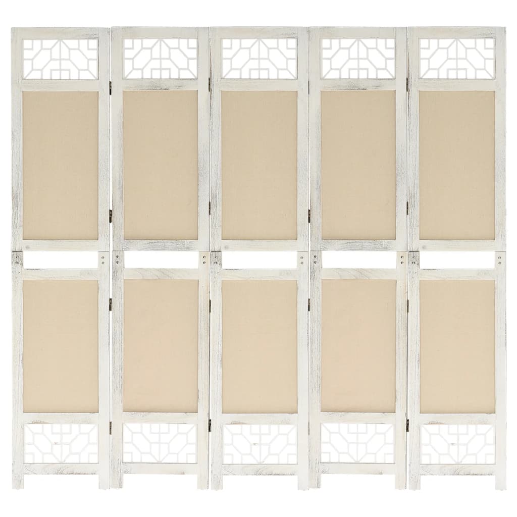 Kamerscherm Met 5 Panelen Stof Crèmekleurig 175 x 165 cm