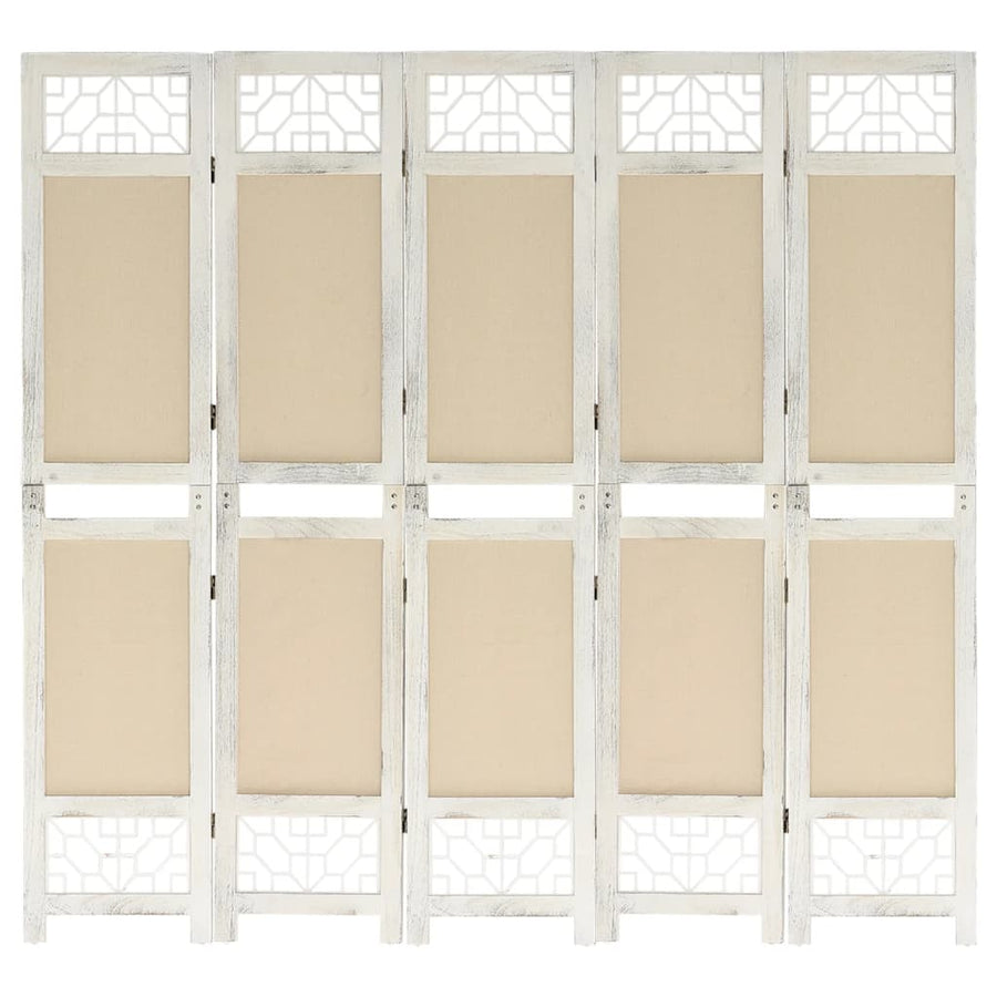 Kamerscherm Met 5 Panelen Stof Crèmekleurig 175 x 165 cm
