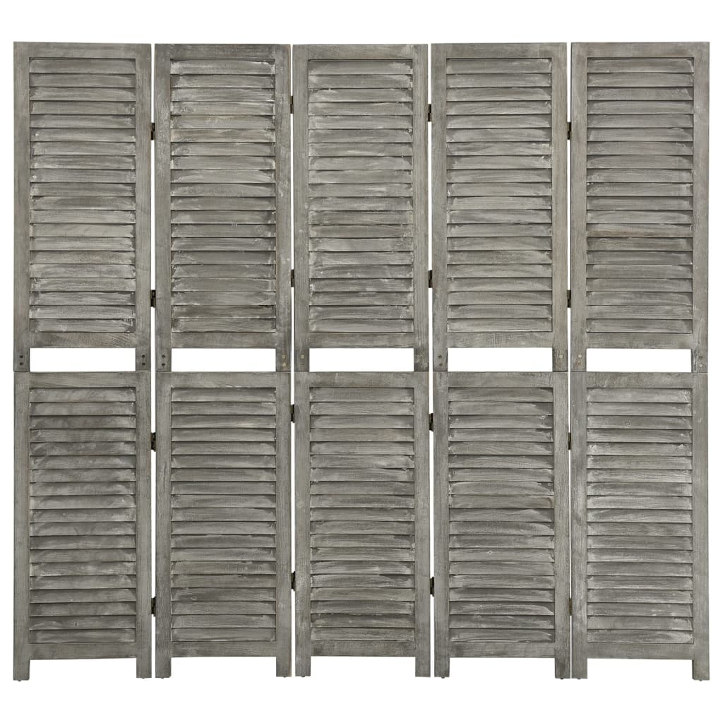 Kamerscherm Met 5 Panelen Massief Hout Grijs 179 x 166 cm
