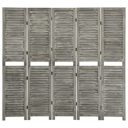 Kamerscherm Met 5 Panelen Massief Hout Grijs 179 x 166 cm