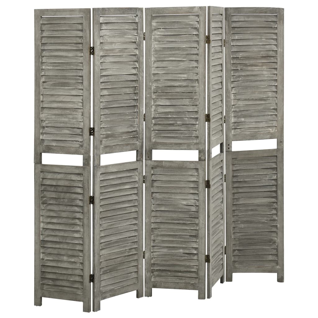 Kamerscherm Met 5 Panelen Massief Hout Grijs 179 x 166 cm
