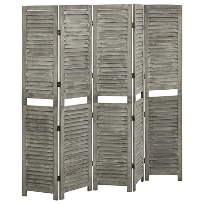 Kamerscherm Met 5 Panelen Massief Hout Grijs 179 x 166 cm
