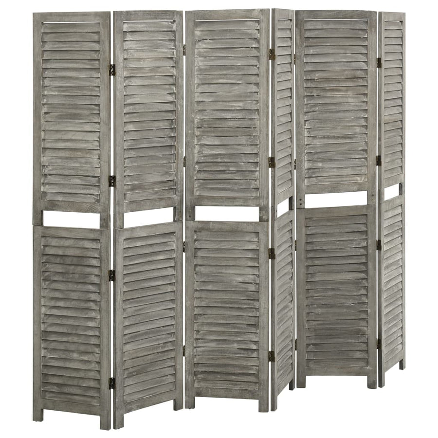 Kamerscherm Met 6 Panelen Massief Hout Grijs 214 x 166 cm