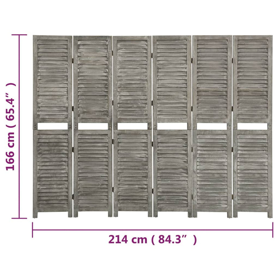 Kamerscherm Met 6 Panelen Massief Hout Grijs 214 x 166 cm