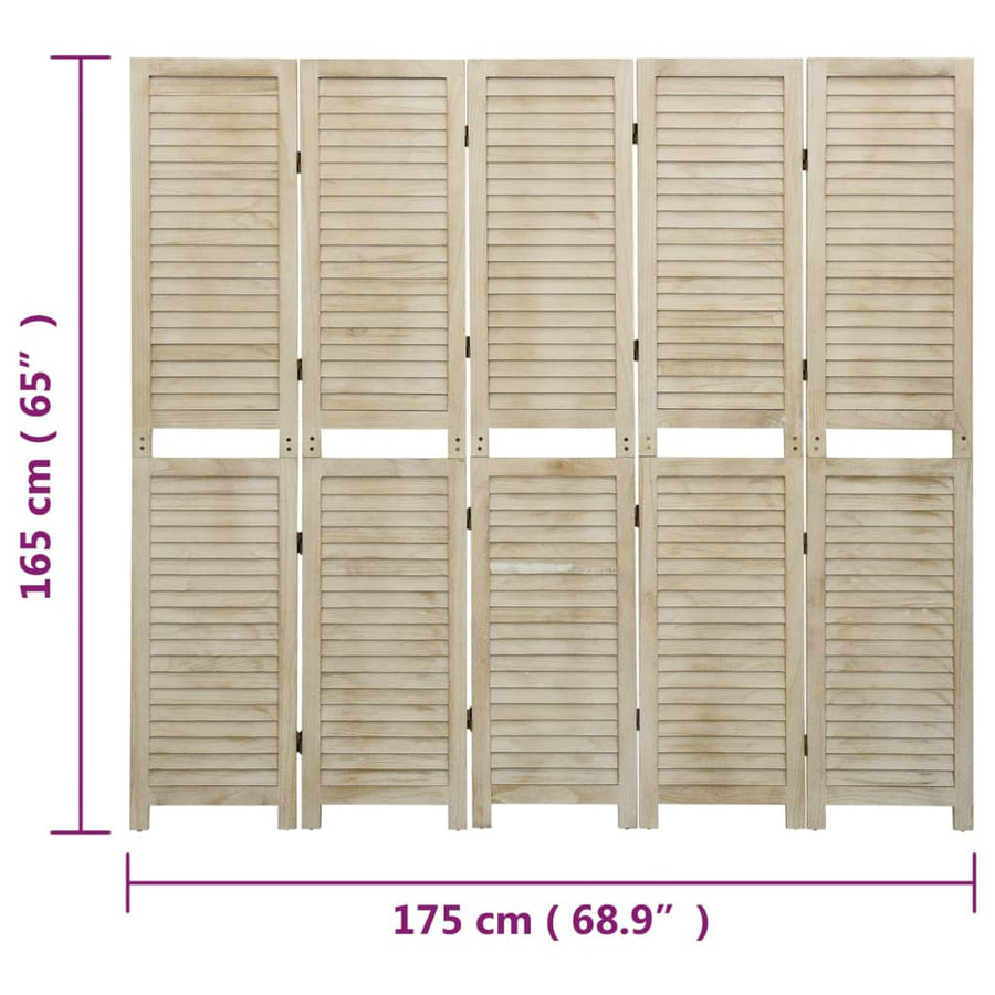 Kamerscherm met 5 panelen 175x165 cm massief paulowniahout 175 x 165 cm