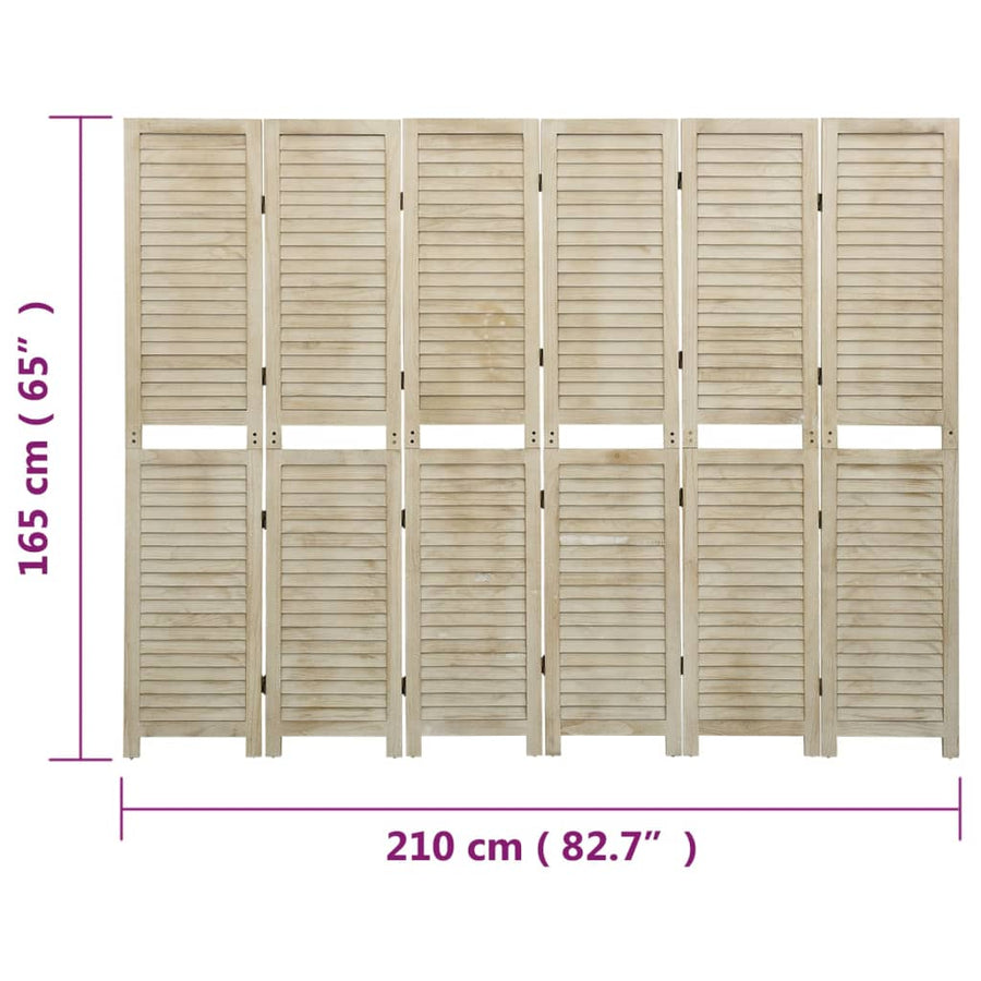 Kamerscherm Met 6 Panelen Massief Paulowniahout 210 x 165 cm