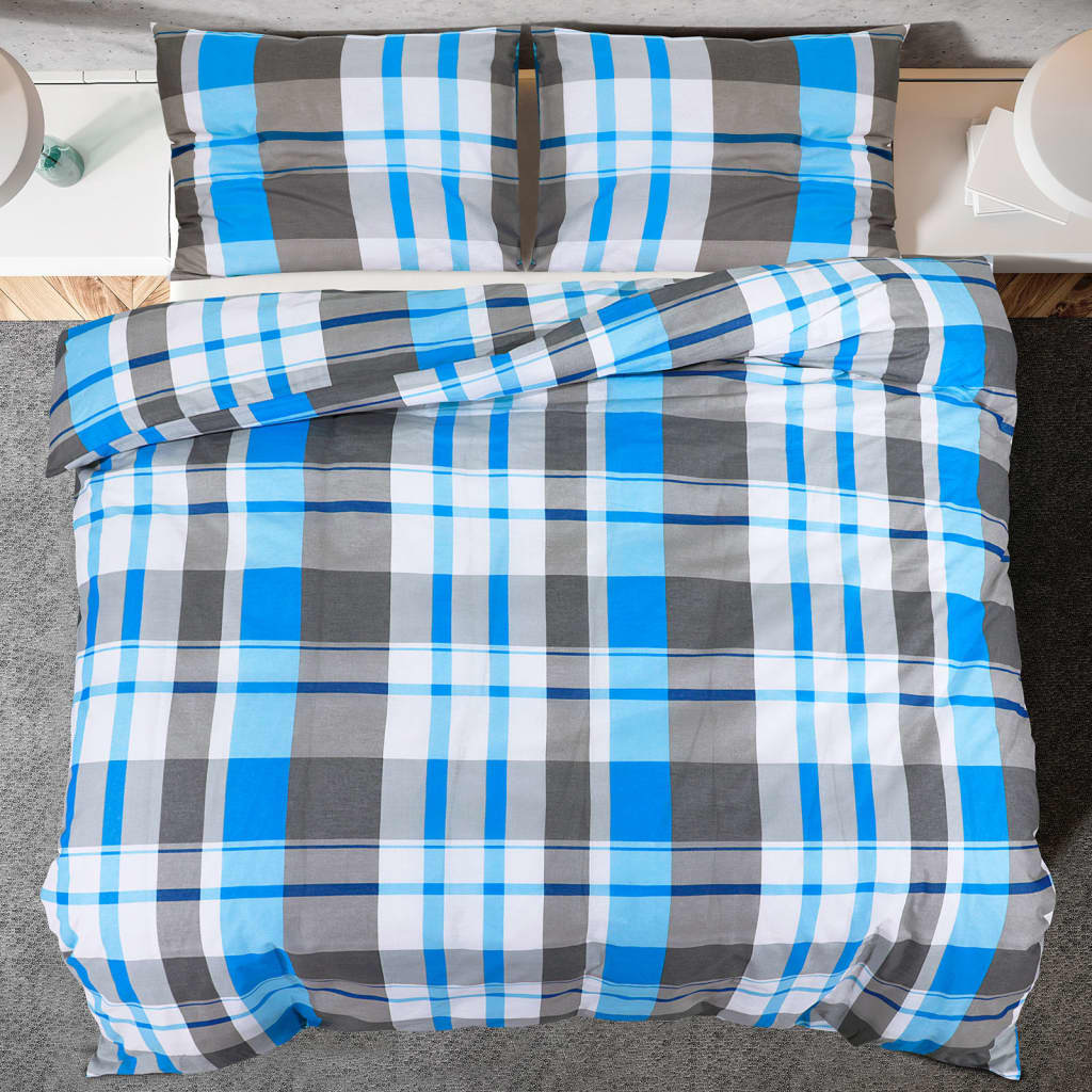 Dekbedovertrekset 140x200 cm katoen blauw en grijs