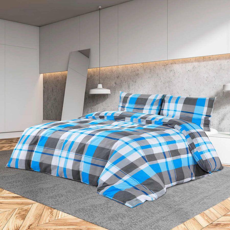 Dekbedovertrekset 240x220 cm katoen blauw en grijs