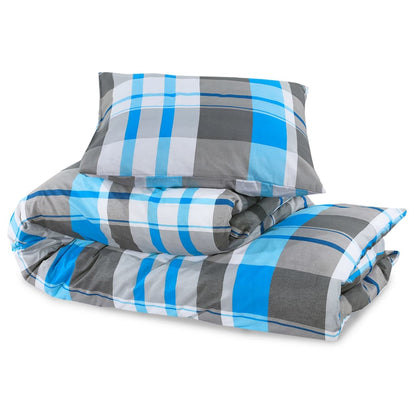 Dekbedovertrekset 200x200 cm katoen blauw en grijs 200 x 200 cm + 65 x 65 cm