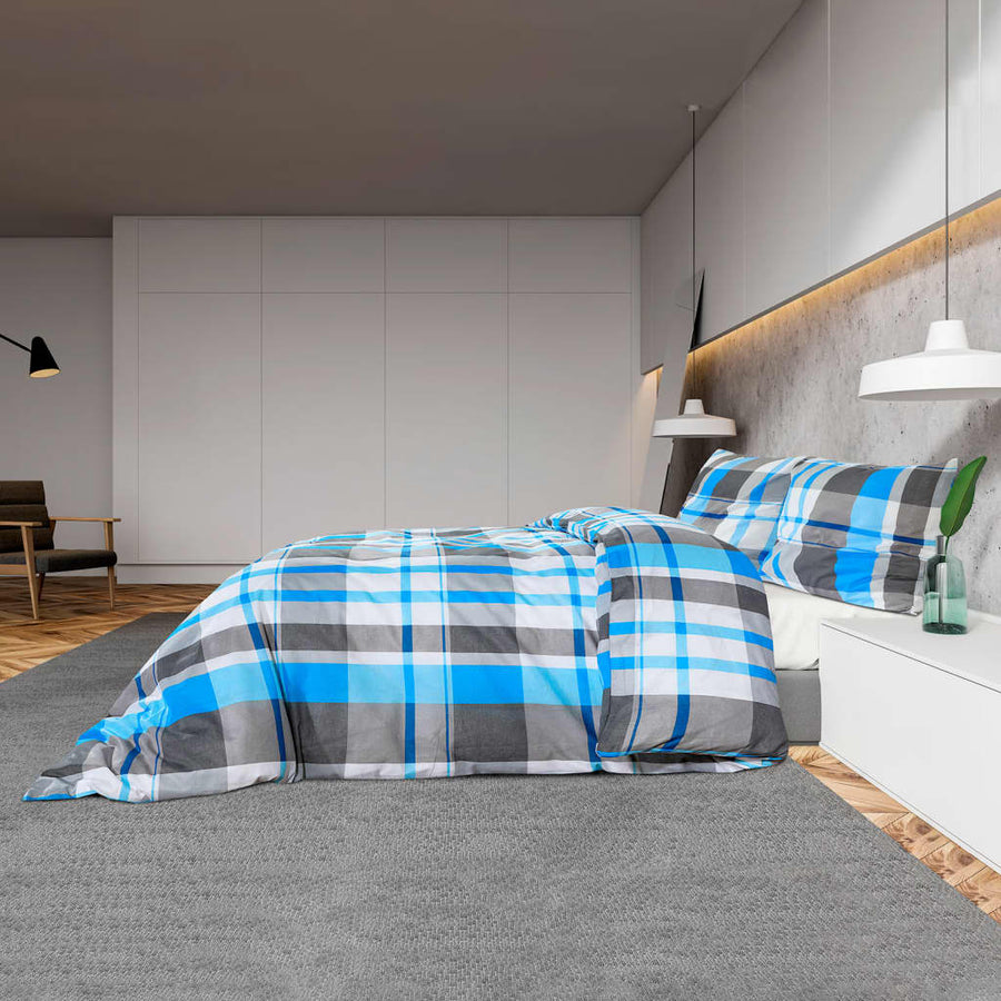 Dekbedovertrekset 220X240 Cm Katoen Blauw En Grijs 220 x 240 cm + 65 x 65 cm