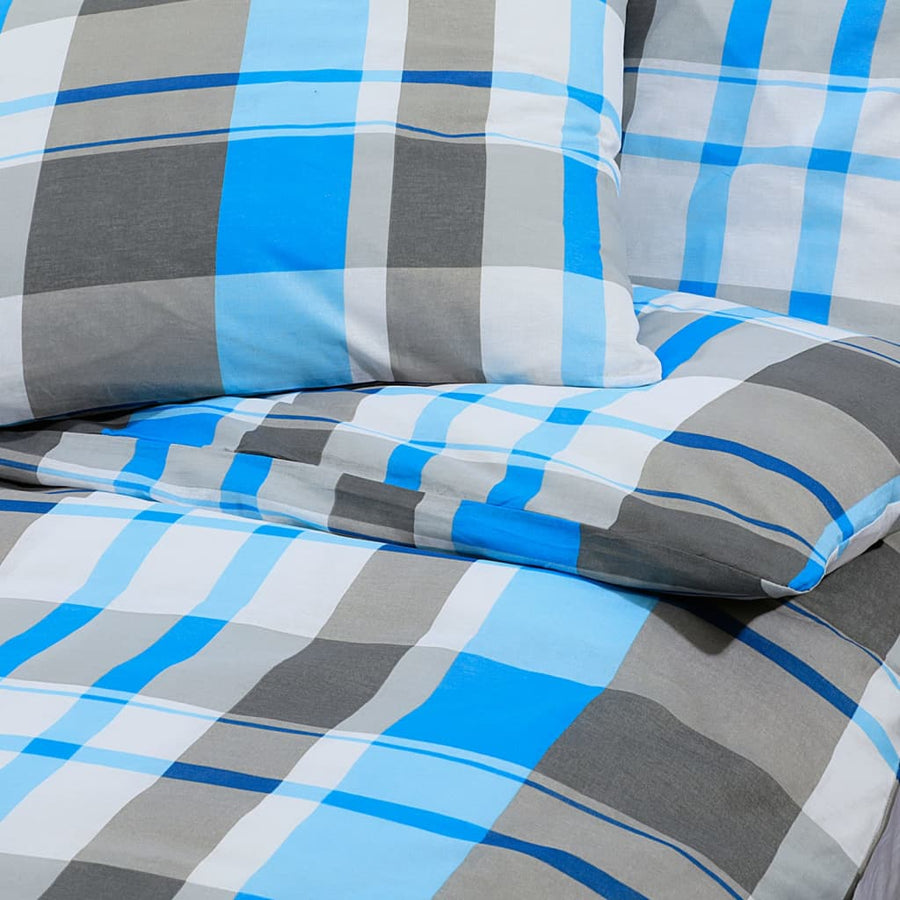 Dekbedovertrekset 260x240 cm katoen blauw en grijs