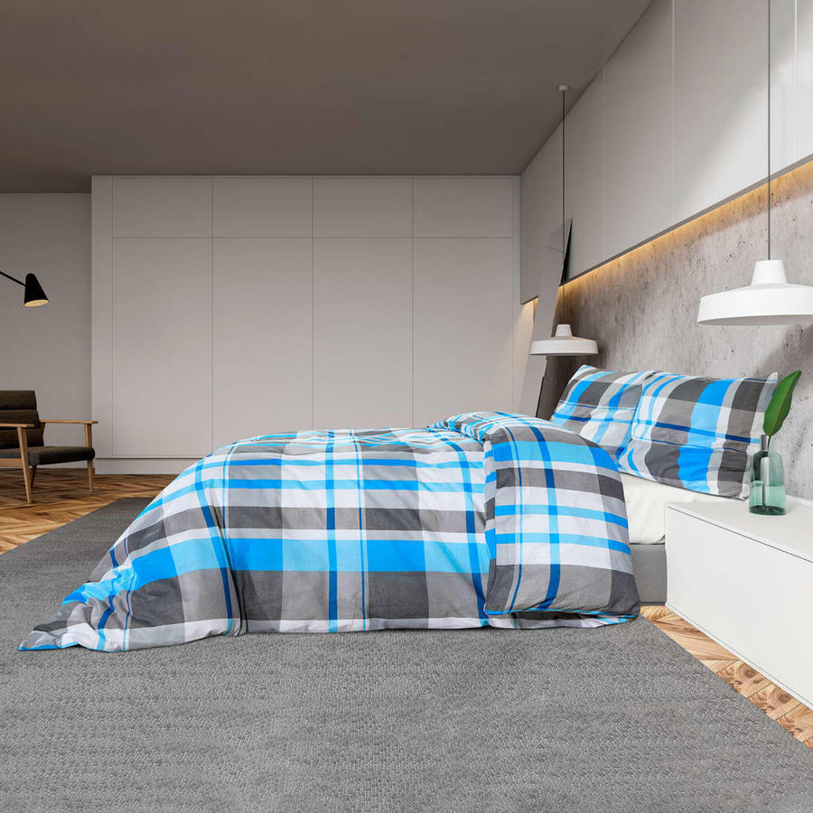 Dekbedovertrekset 200X200 Cm Katoen Blauw En Grijs 200 x 200 cm + 80 x 80 cm