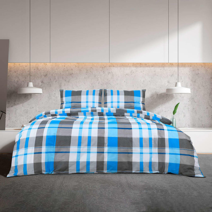 Dekbedovertrekset 200x220 cm katoen blauw en grijs