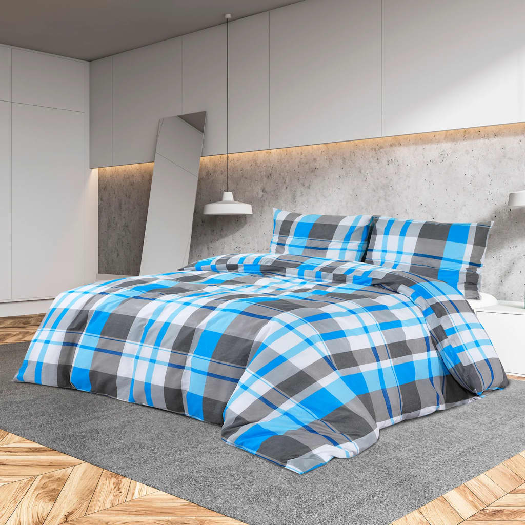 Dekbedovertrekset 200X200 Cm Katoen Blauw En Grijs 200 x 200 cm + 50 x 75 cm