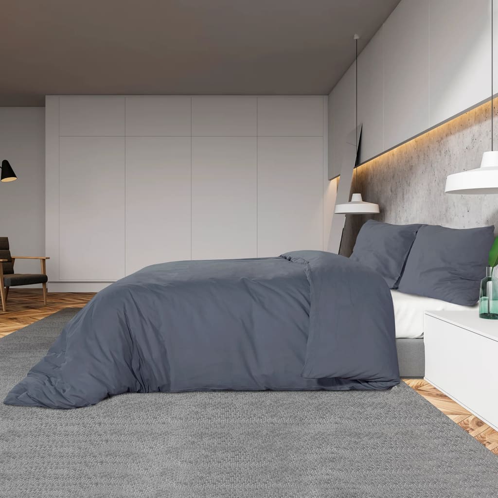 Dekbedovertrekset 200x200 cm katoen antracietkleurig 1 200 x 200 cm + 65 x 65 cm