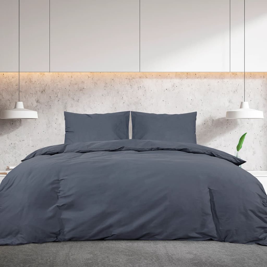 Dekbedovertrekset 220x240 cm katoen antracietkleurig 1 220 x 240 cm + 65 x 65 cm