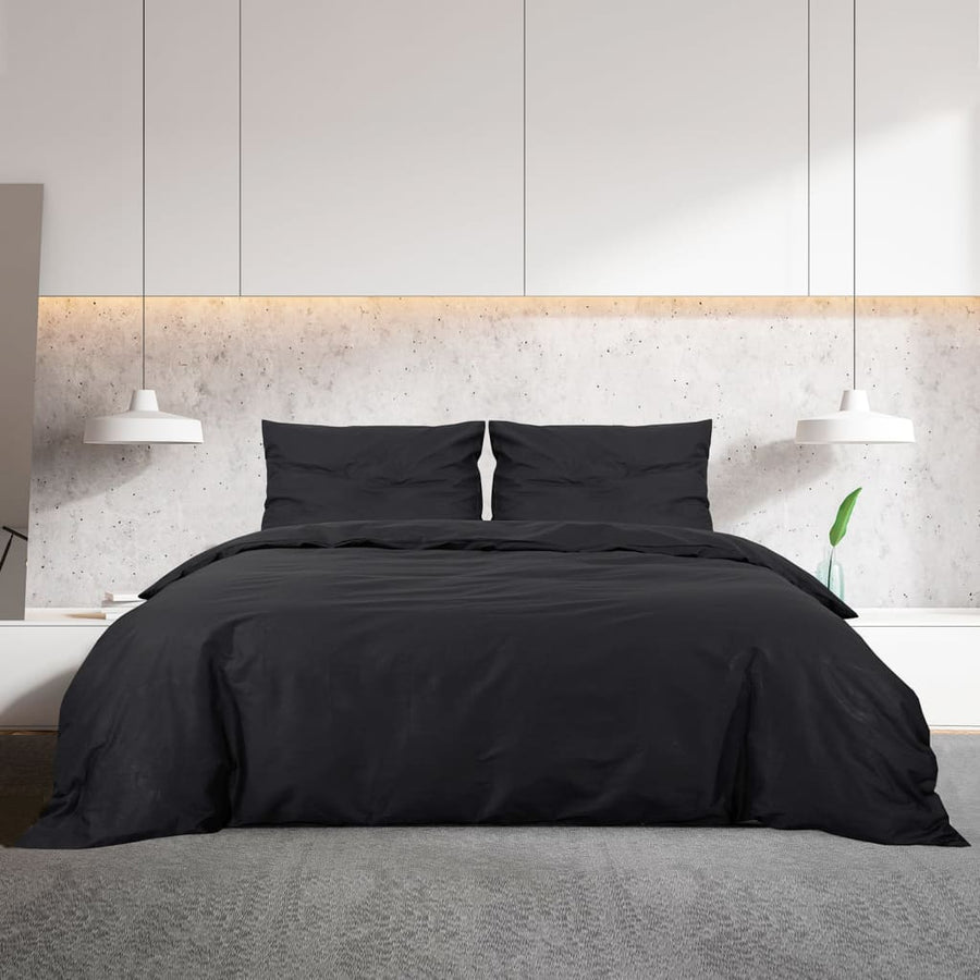 Dekbedovertrekset 155x220 cm katoen zwart 155 x 220 cm + 80 x 80 cm