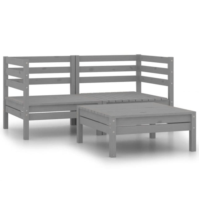 3-Delige Loungeset Massief Grenenhout Grijs 2x hoek + Tafel